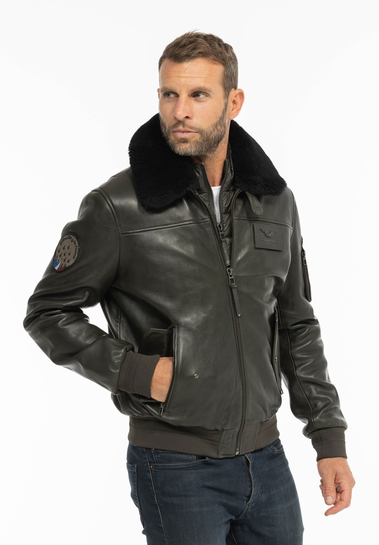 Vêtement en cuir Blousons cuir kaki