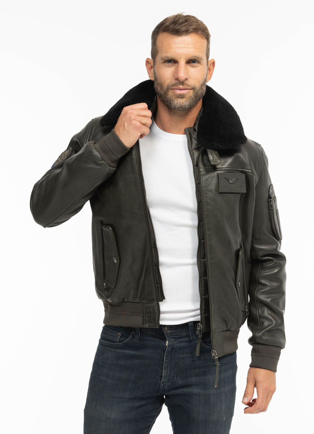 Vêtement en cuir Blousons cuir kaki