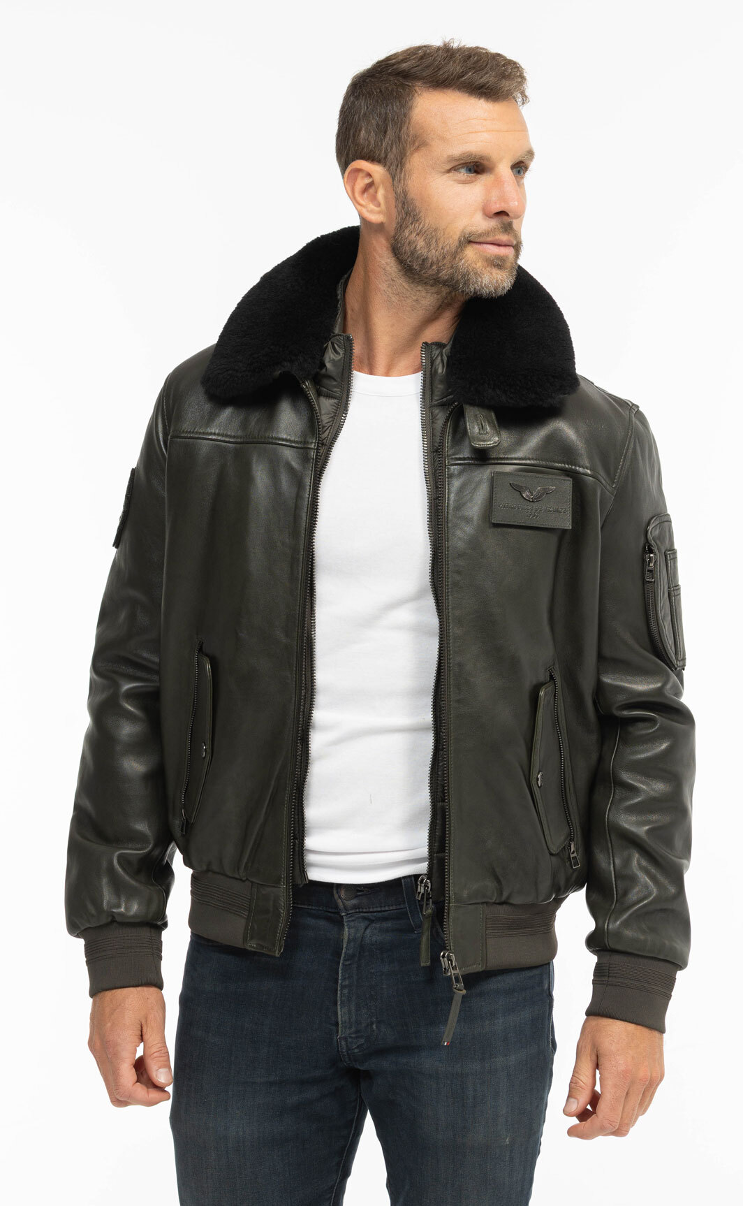 Vêtement en cuir Blousons cuir kaki