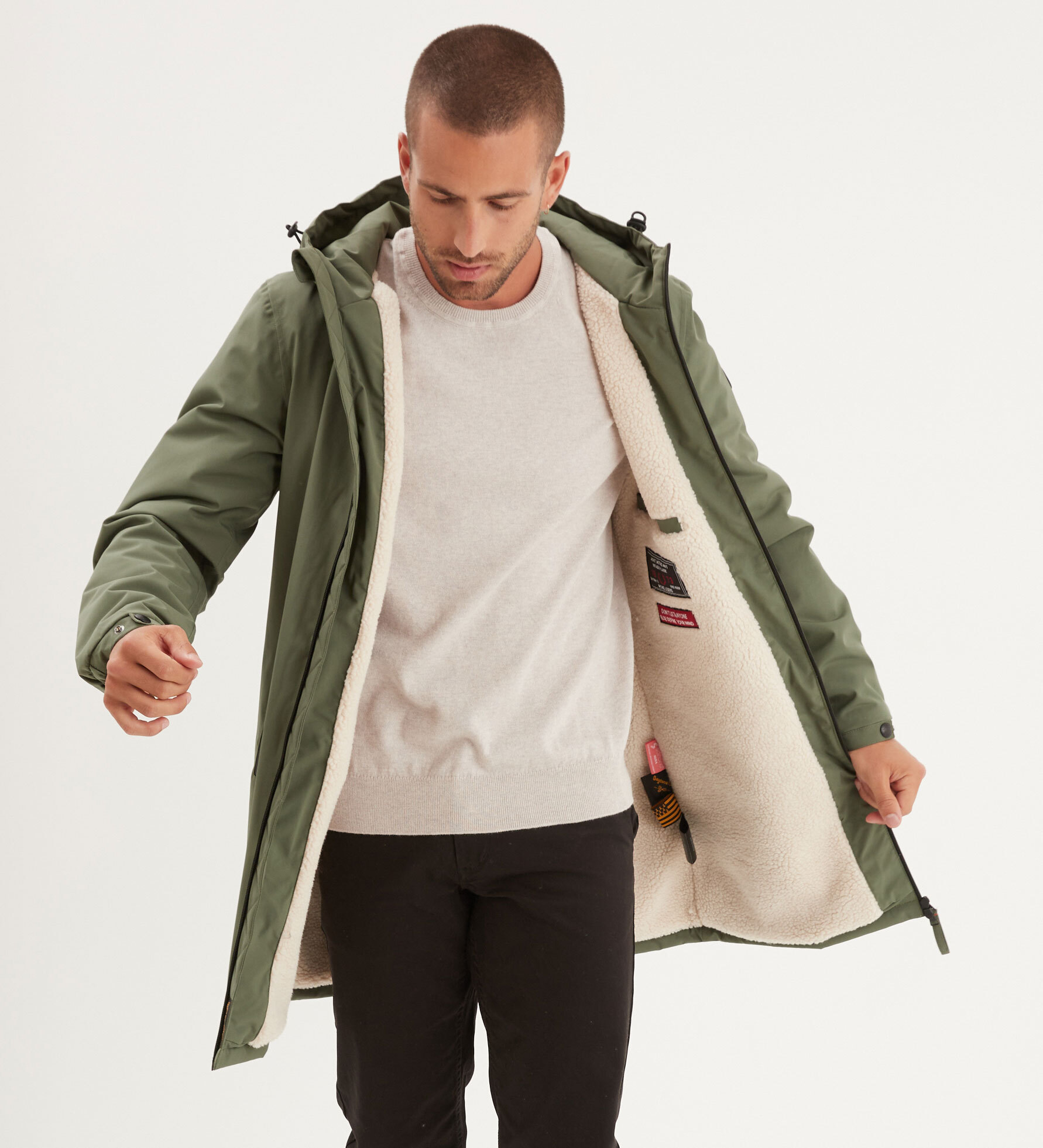 Vêtement en cuir Veste, parka & doudoune textile kaki