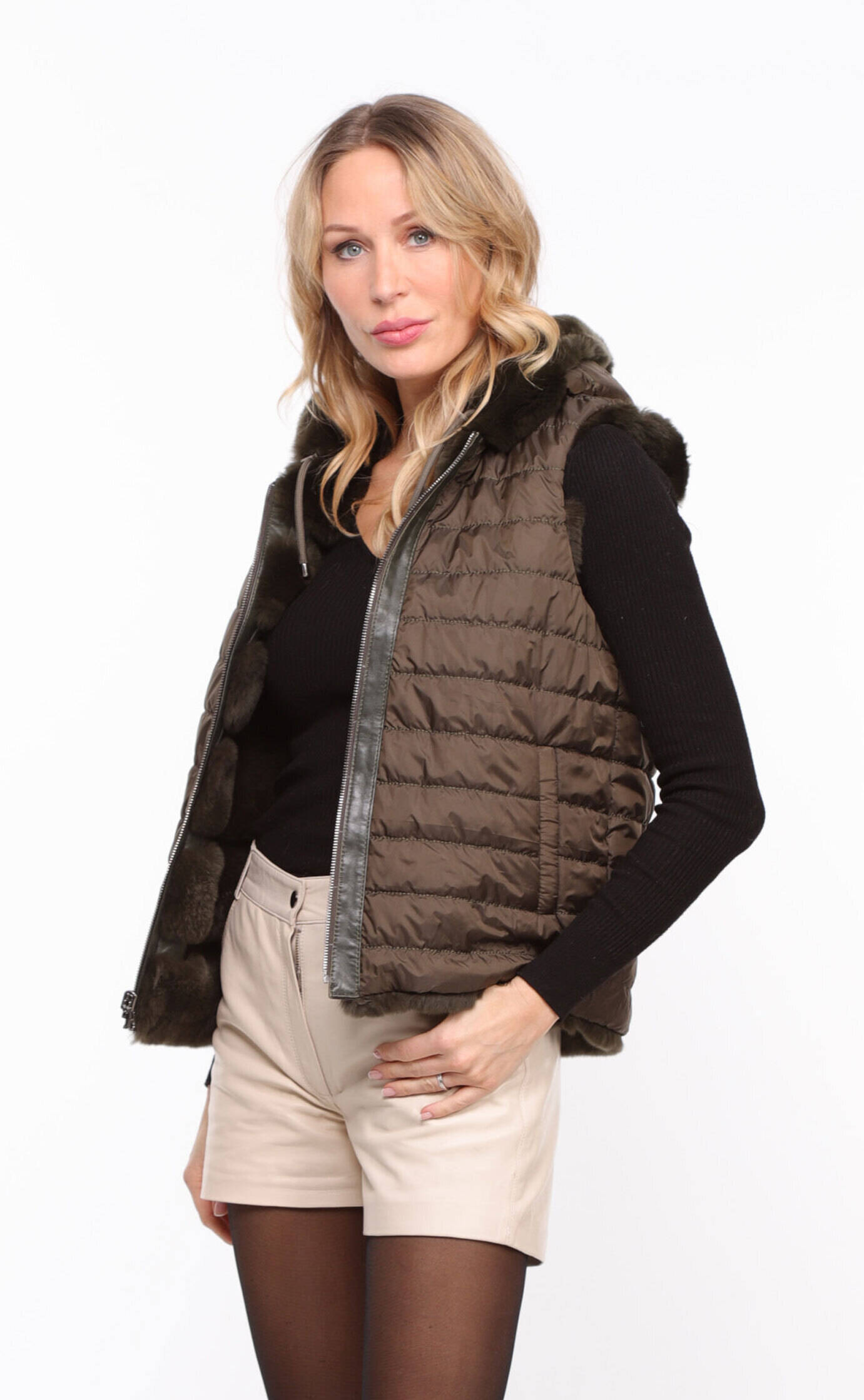 Vêtement en cuir Gilets cuir & fourrure  kaki