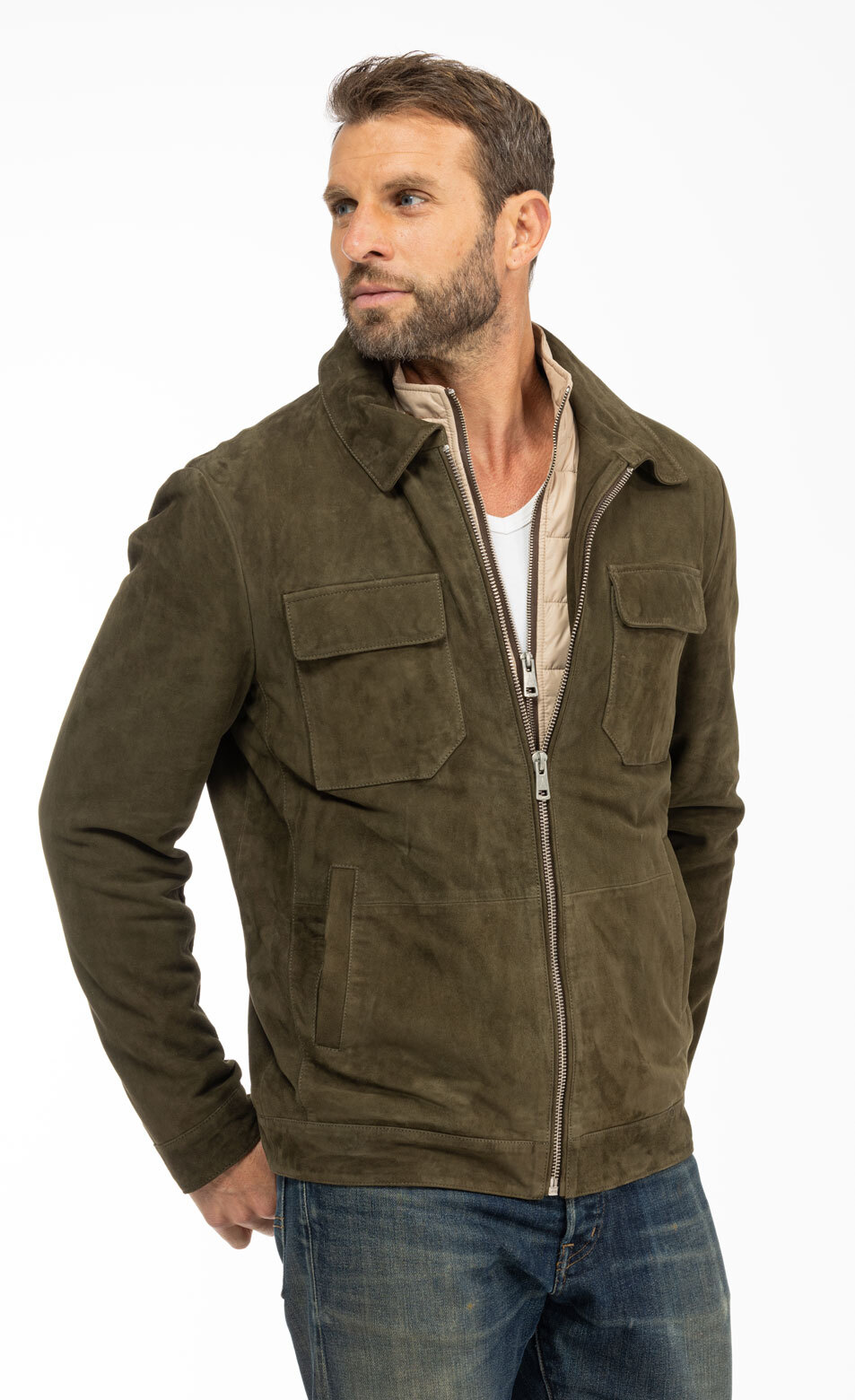 Vêtement en cuir Vestes & Trois Quart cuir kaki