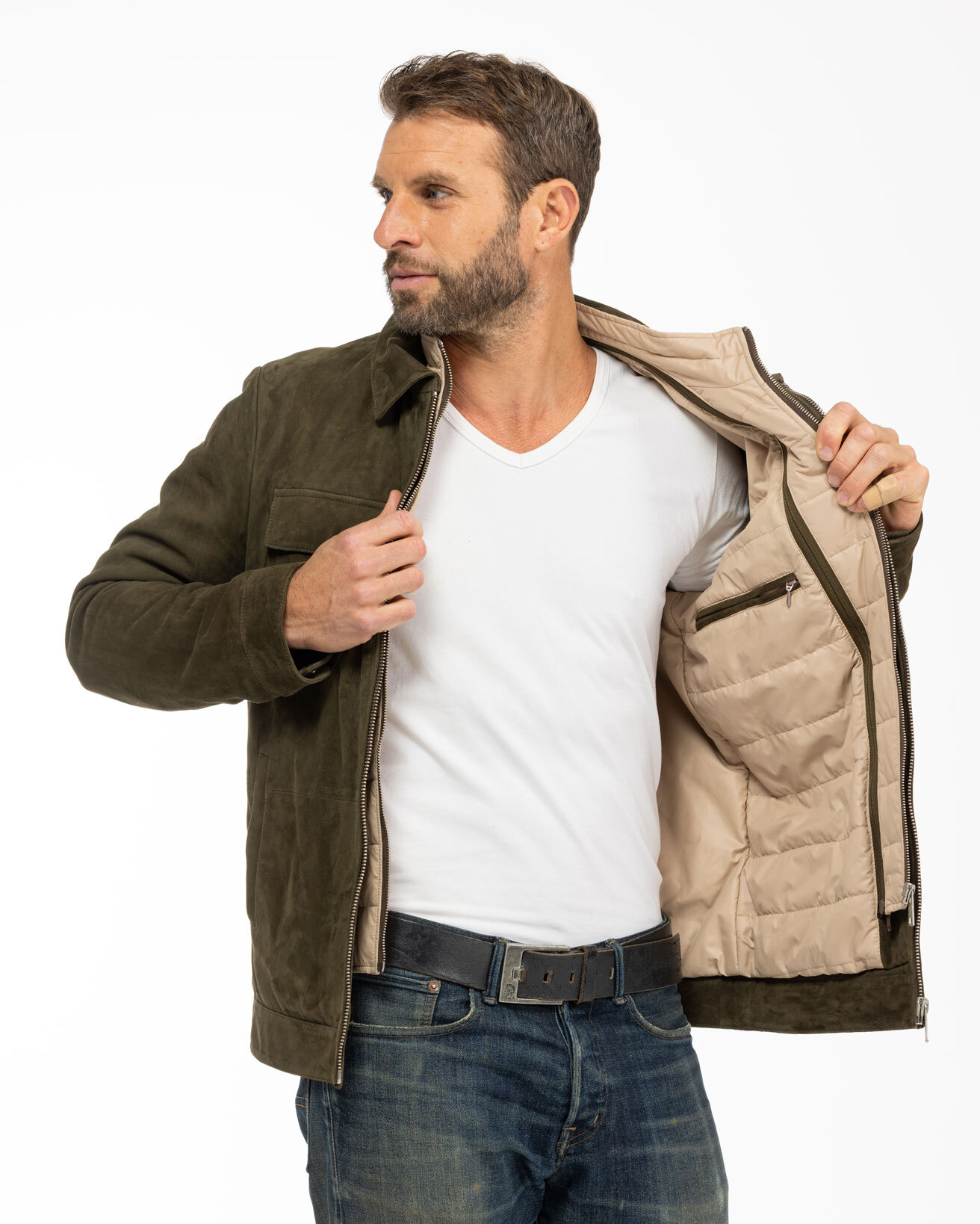 Vêtement en cuir Vestes & Trois Quart cuir kaki