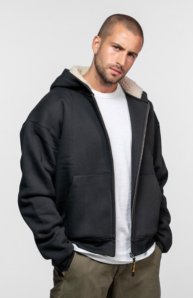 Vêtement en cuir Veste, parka & doudoune textile noir