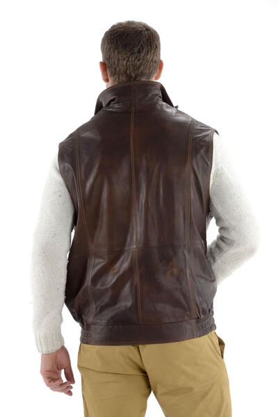 gilet sans manches 2010- gilet cuir homme marron dos