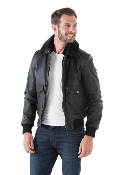 Blouson bi matiere homme schott LC 5331 X style pilote aviateur col fourrure face