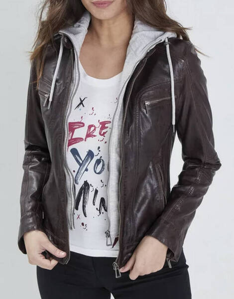 blouson cuir femme � capuche rose garden 102124 (11)