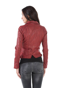 Blouson cuir femme rouge Oakwood 60861 style perfecto mode dos