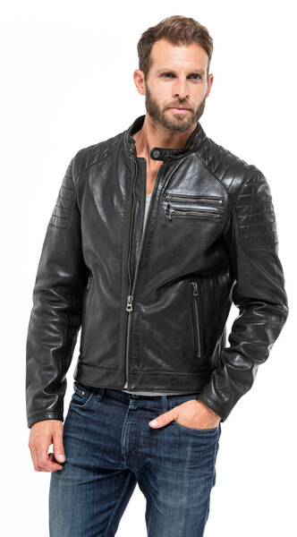 blouson cuir homme 101036 daytona style motard agneau noir mannequin (1)