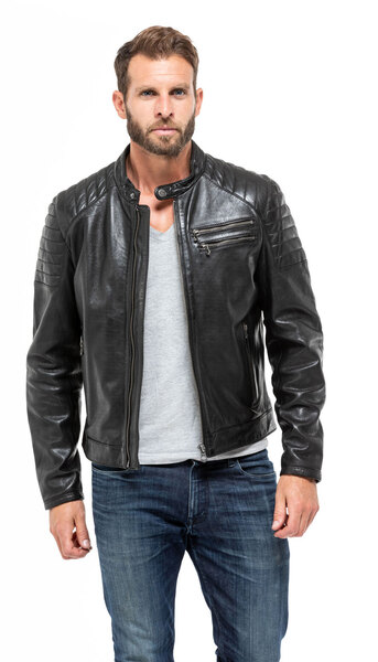 blouson cuir homme 101036 daytona style motard agneau noir mannequin (7)