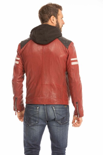 blouson cuir homme rouge 102555 motard capuche (7)