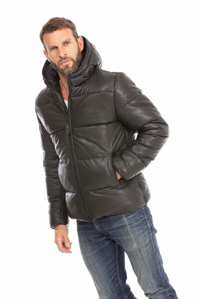 Doudoune cuir avec capuche fourrure outlet