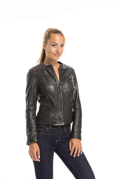 Blouson Spencer Vintage En Cuir Marque JAPA - Taille 38 Kaki, Occasion Très Bon état