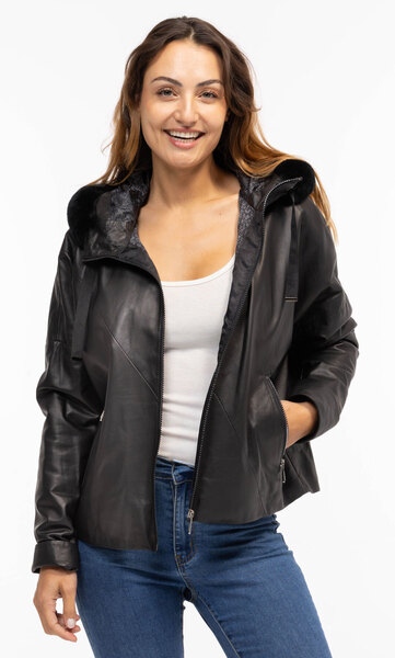 Vêtement en cuir Avec capuche noir