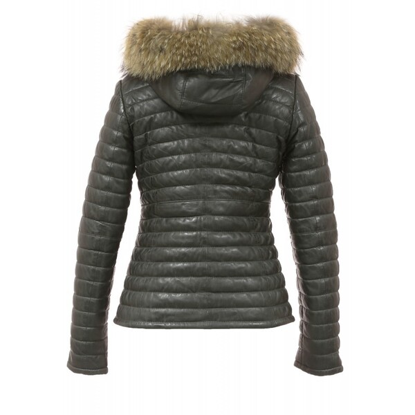 Doudoune cuir capuche fourrure femme hot sale