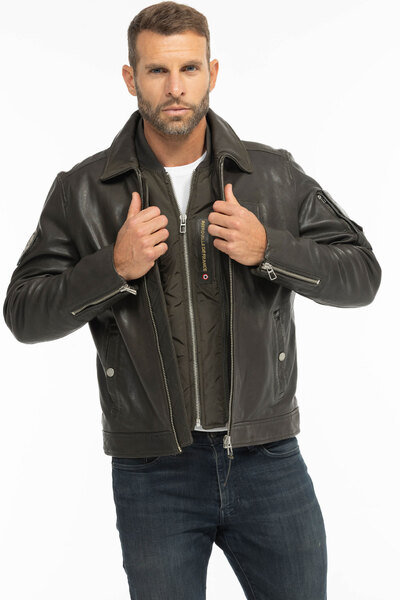 Vêtement en cuir Blousons cuir kaki