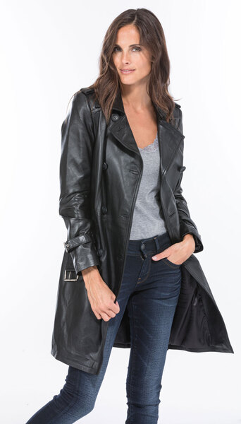 manteau cuir  femem agneau noir trench  (7)