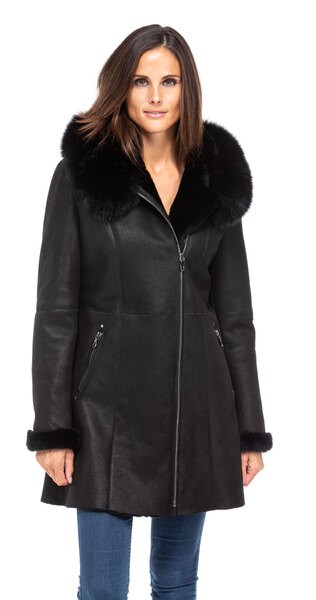 Manteau cuir fourré femme sales