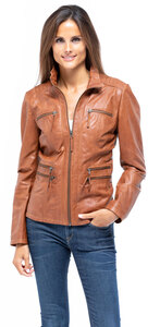 veste cuir femme demi longueur teija cognac sport décontracté mannequin (6)