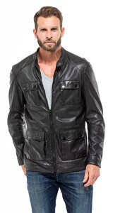 veste cuir homme agneau noir 9157 demi longueur sportwear mannequin (1)