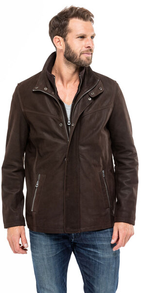 Veste cuir homme aspect nubuck 100965 bis marron demi longueur mannequin (1)