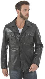 veste cuir homme style blazer ralph noir pose