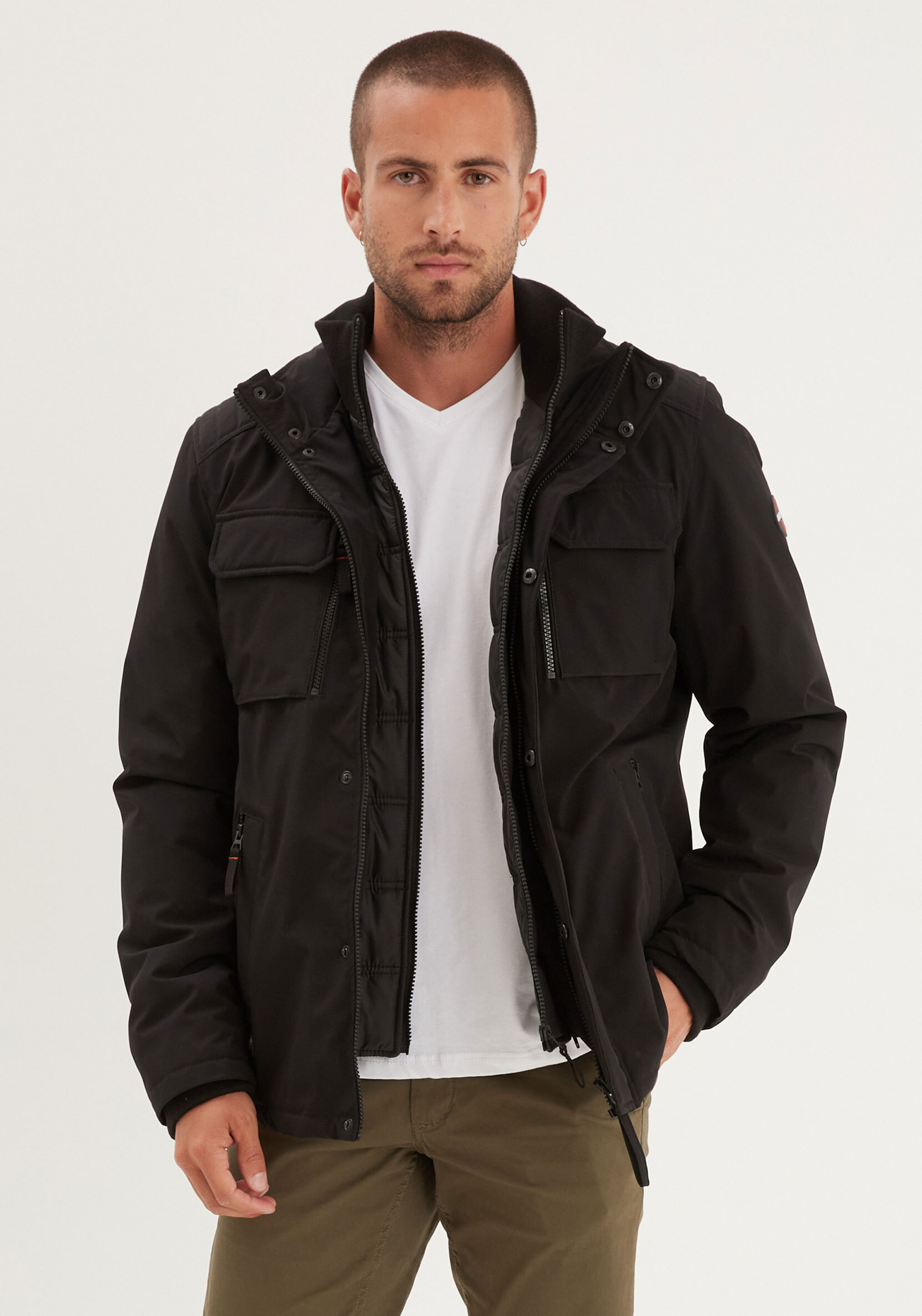 Vêtement en cuir Veste, parka & doudoune textile noir