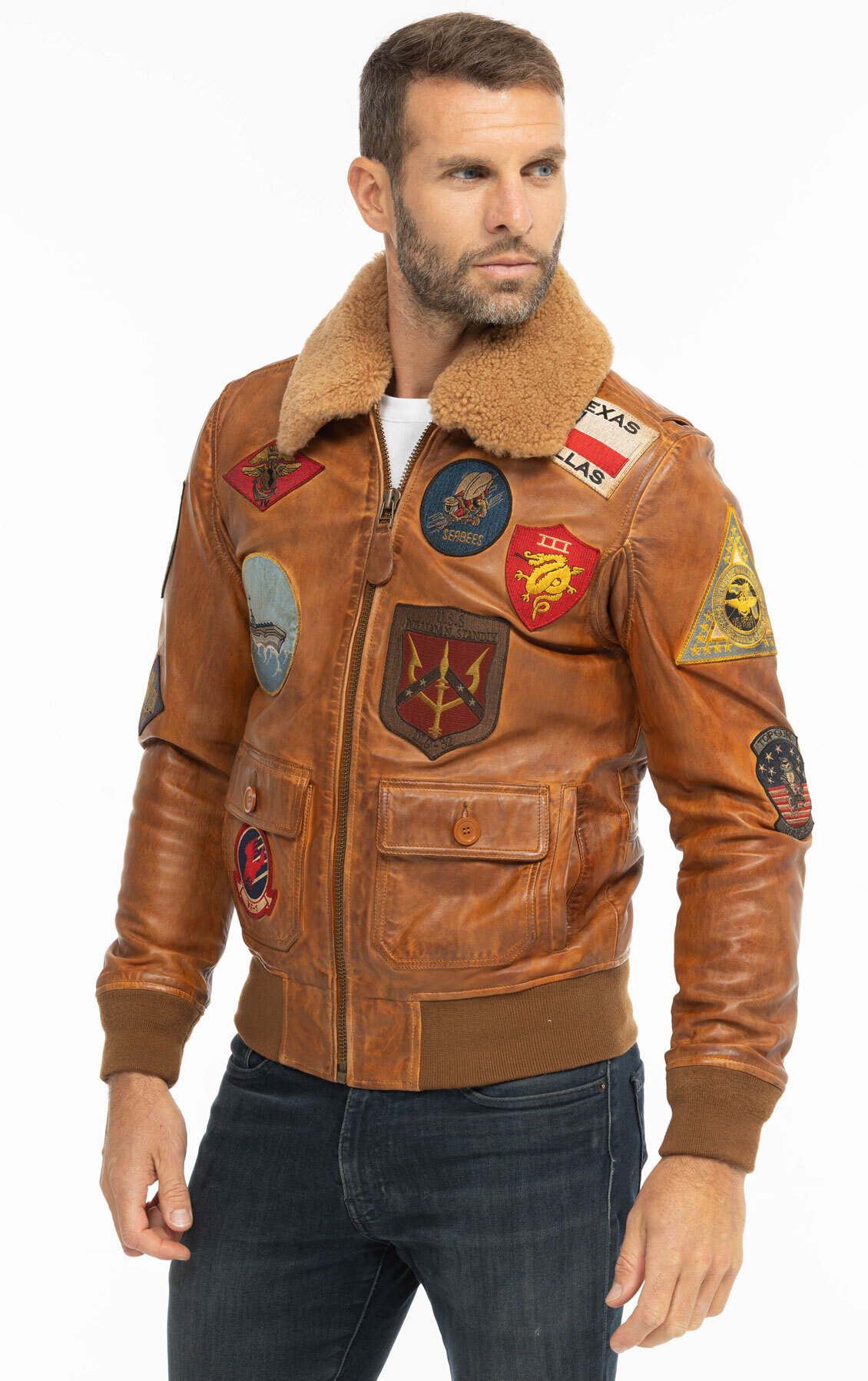 Vêtement en cuir Blousons cuir cognac