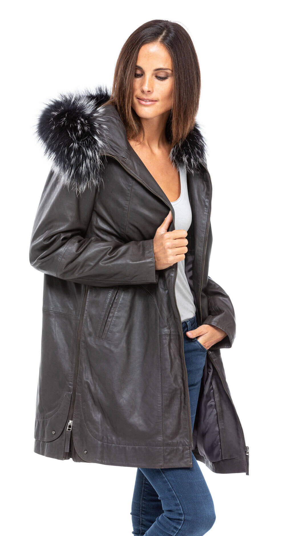 Parka cuir deals femme capuche