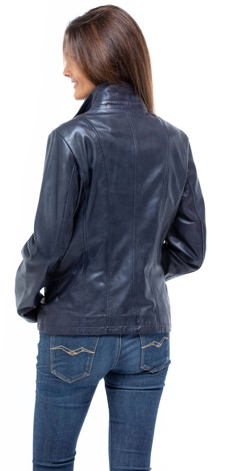 Veste cuir bleu marine femme clearance