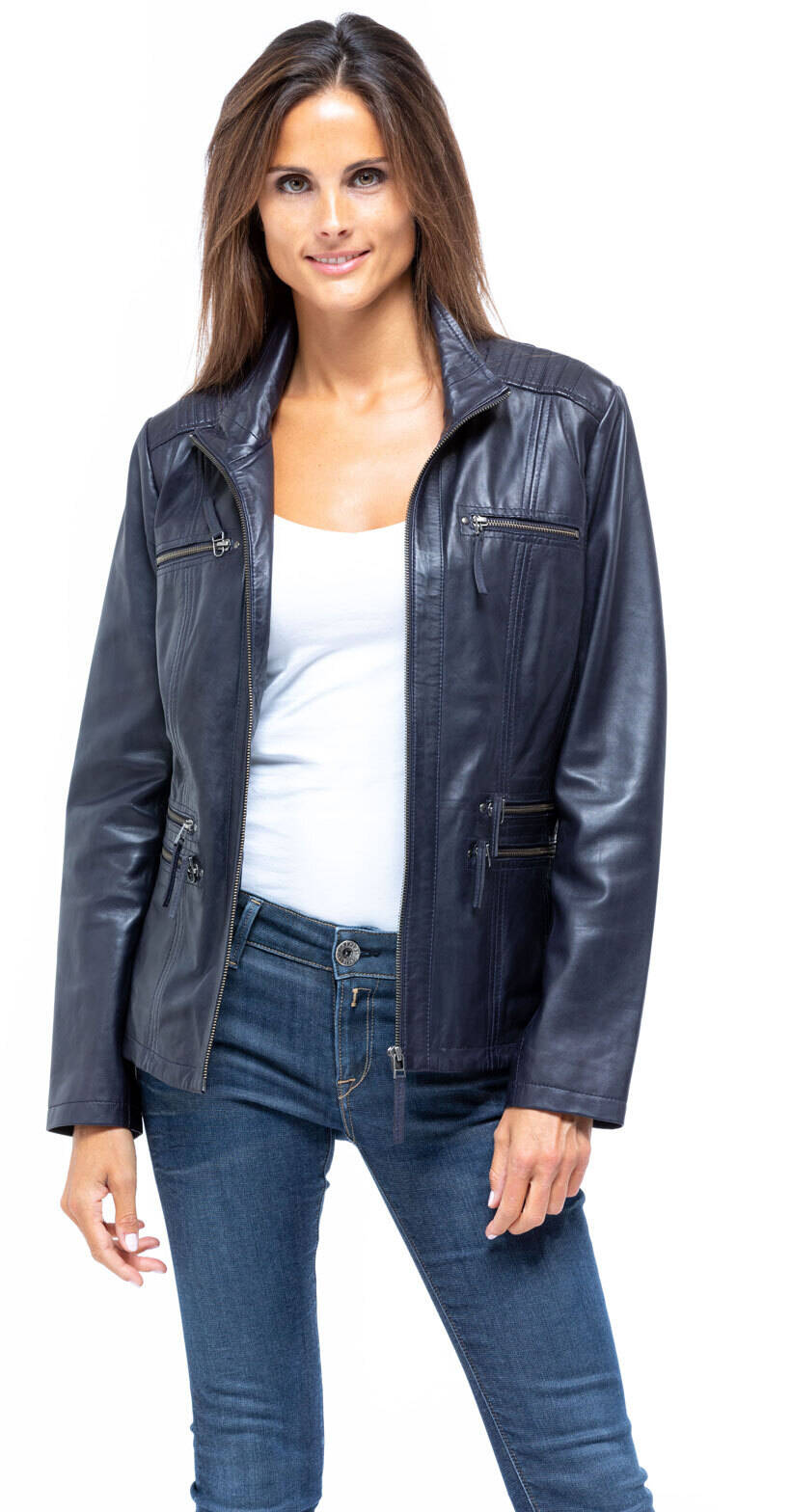 Vestes cuir en cuir agneau TEIJA marine bleu marine