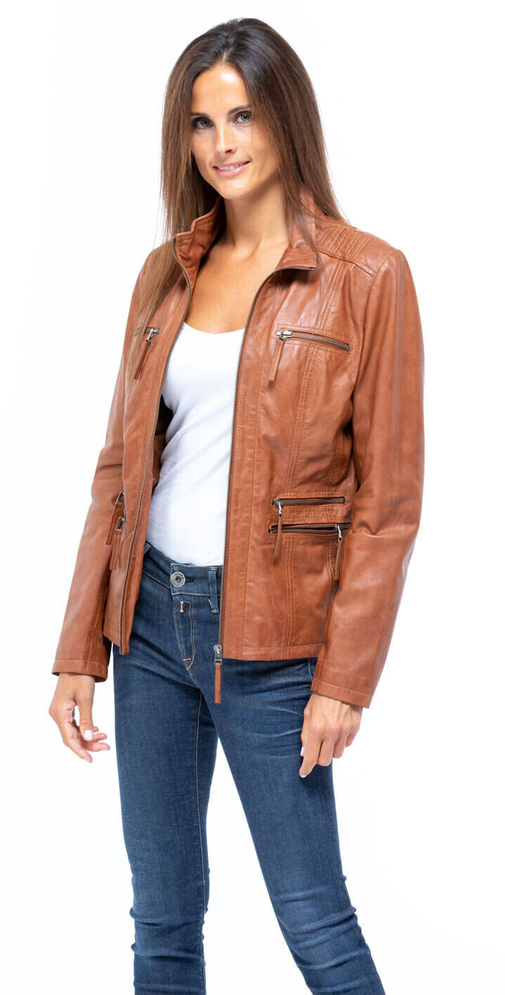 Veste en outlet cuir cognac femme