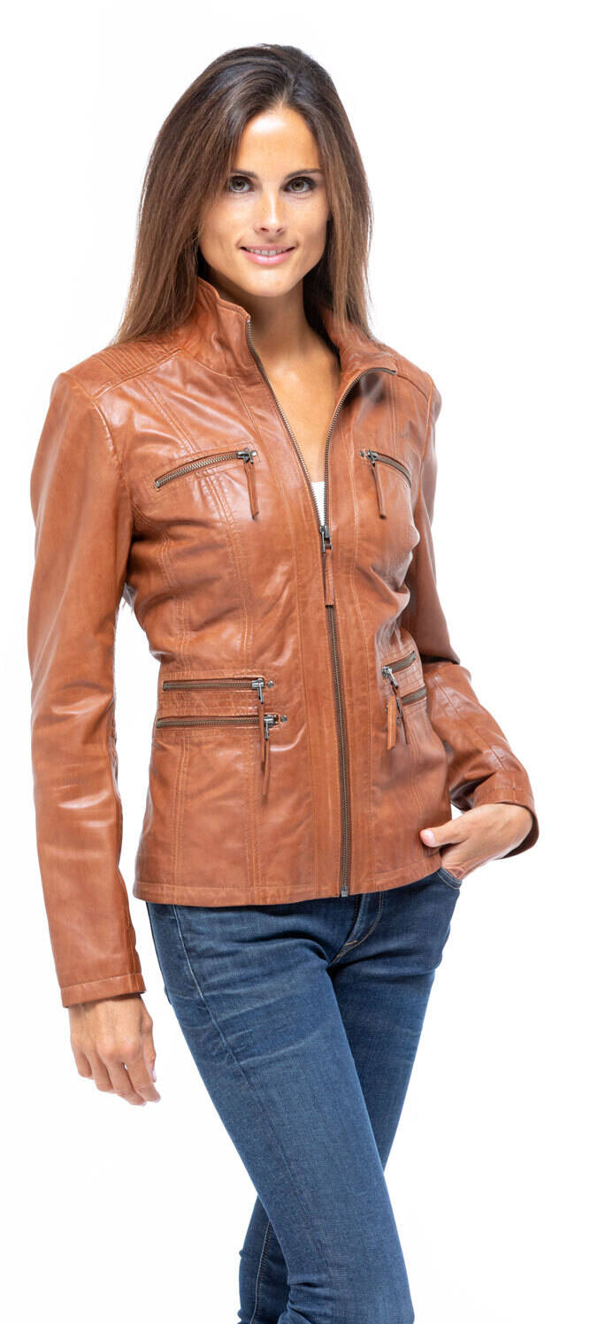 Blouson cuir camel store femme