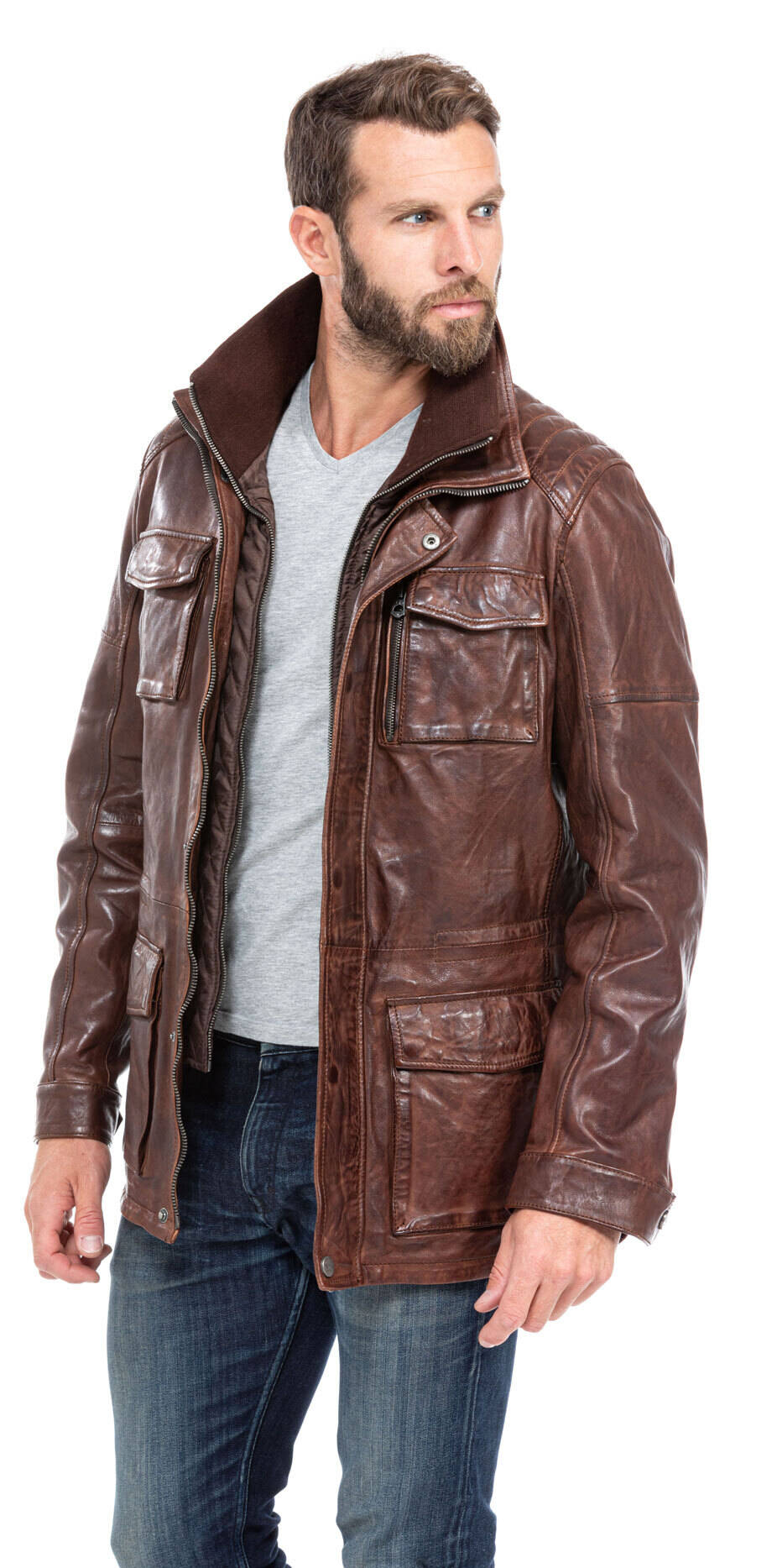 Vêtement en cuir Vestes & Trois Quart cuir cognac