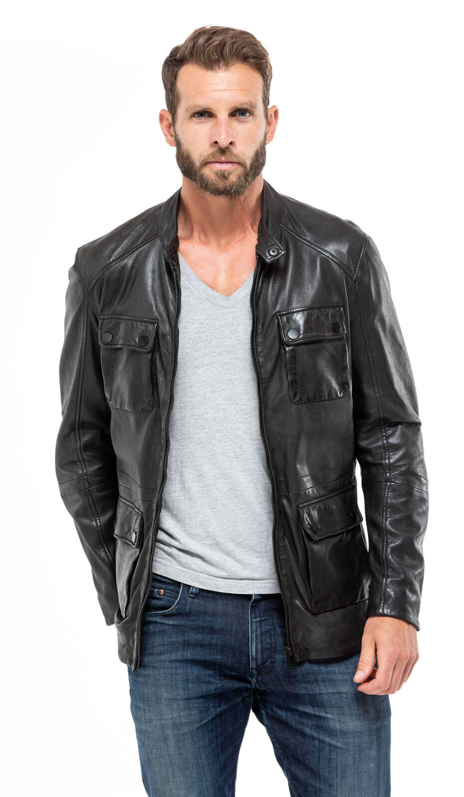 Longue veste top en cuir homme