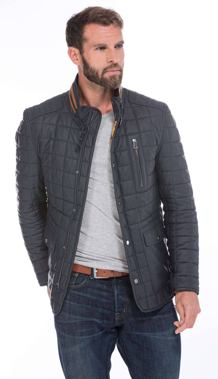 veste cuir homme demi longueur bleu marine ek97 style doudoune à damier (6)