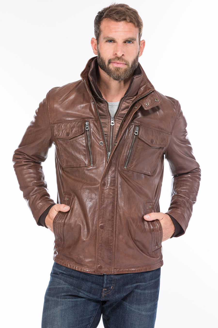 veste cuir homme demi longueur tendance 101455 bison (1)